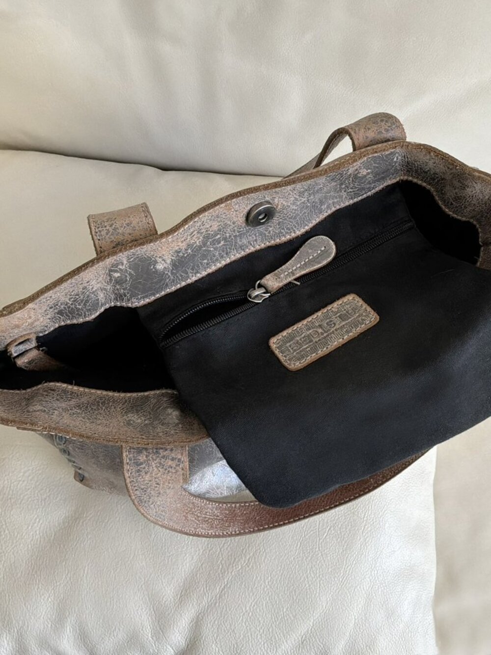 Bed Stu Stevie Distressed Taupe-Brown/Gray Leather Tote - Picture 5 of 7